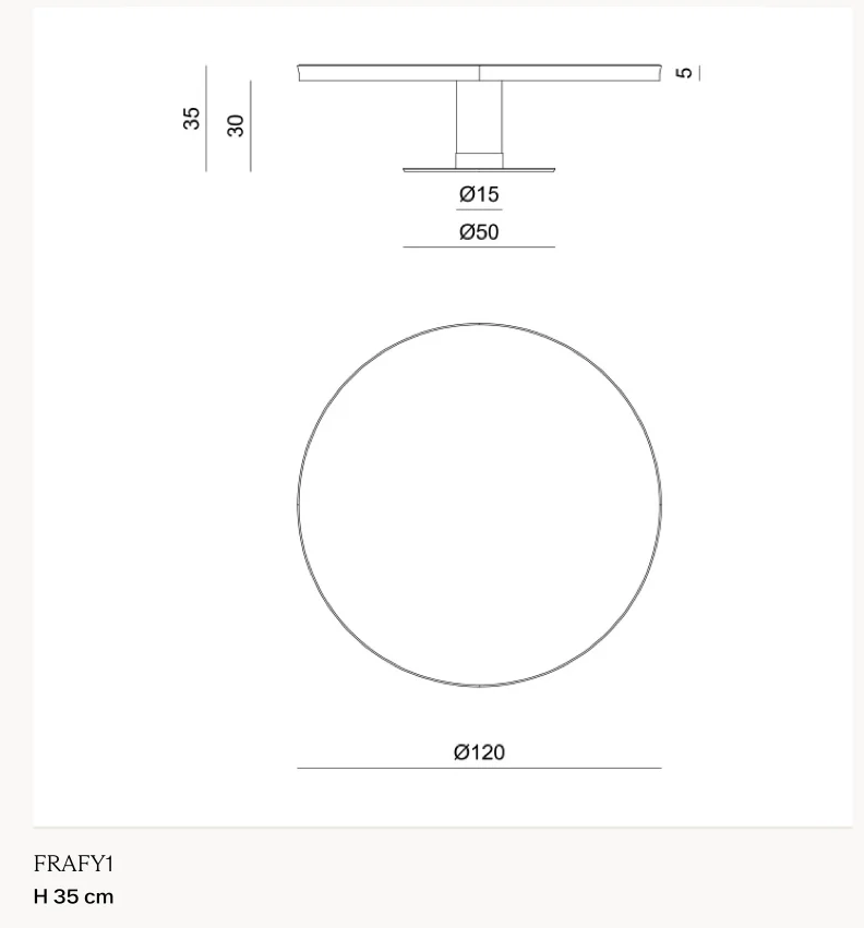 Bàn trà tròn thấp khung thép bọc da, mặt đá - Bàn tròn Ø120 cm, cao 35 cm