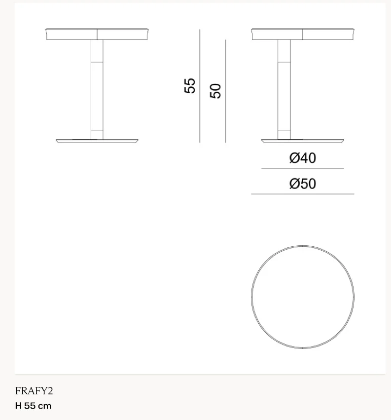 Bàn phụ dáng cao khung thép lệch tâm bọc da - Bàn phụ mặt Ø50 cm, cao 55 cm