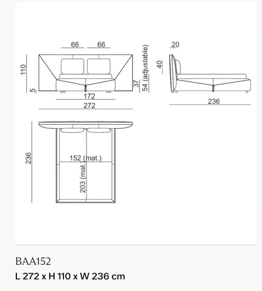 Giường ngủ bọc da đầu tạo dáng, viền chỉ nổi khung thép - Giường nệm 152 x 203 cm, kích thước tổng 272 x 236 cm, cao 110 cm