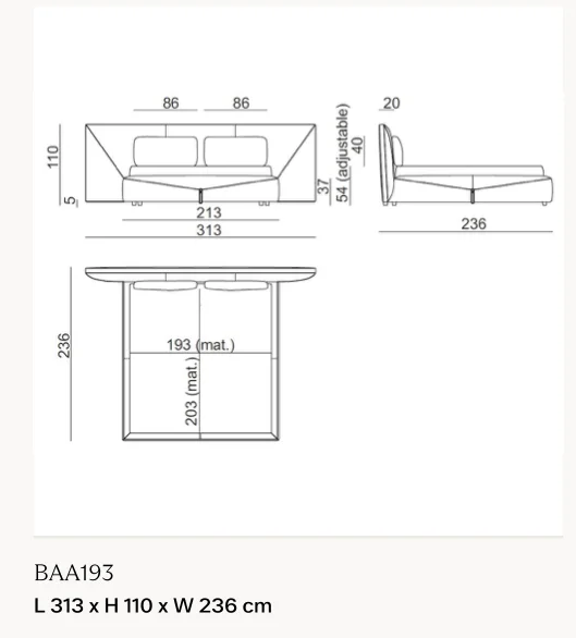Giường ngủ bọc da đầu tạo dáng, viền chỉ nổi khung thép - Giường nệm 193 x 203 cm, kích thước tổng 313 x 236 cm, cao 110 cm