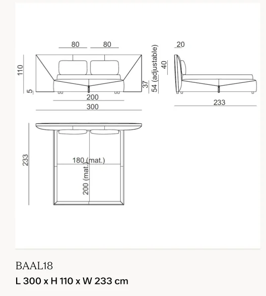 Giường ngủ bọc da đầu tạo dáng, viền chỉ nổi khung thép - Giường nệm 180 x 200 cm cỡ lớn, kích thước tổng 300 x 233 cm, cao 110 cm
