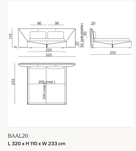Giường ngủ bọc da đầu tạo dáng, viền chỉ nổi khung thép - Giường nệm 200 x 200 cm cỡ lớn, kích thước tổng 320 x 233 cm, cao 110 cm