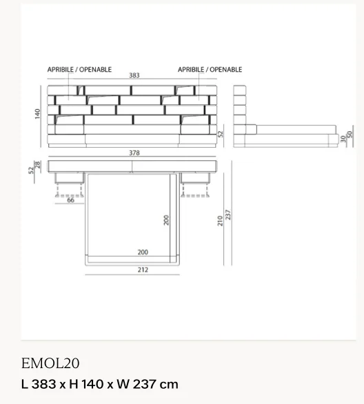 Giường ngủ tích hợp kệ gỗ sơn bóng và đèn LED - Giường nệm 200 x 200 cm cỡ lớn, kích thước tổng 383 x 237 cm, cao 140 cm