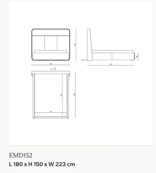 Giường ngủ khung gỗ briar chần ô, tựa đầu đèn LED - Giường nệm 152 x 203 cm, kích thước tổng 180 x 223 cm, cao 150 cm