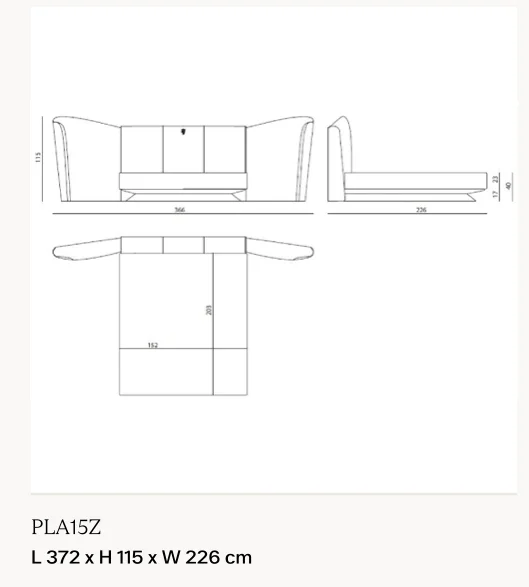 Giường ngủ mô-đun tựa đầu, hai cánh nghiêng vỏ thép xước - Kiểu 2, nệm rộng 150 cm: giường 372 x 226 cm, cao 115 cm