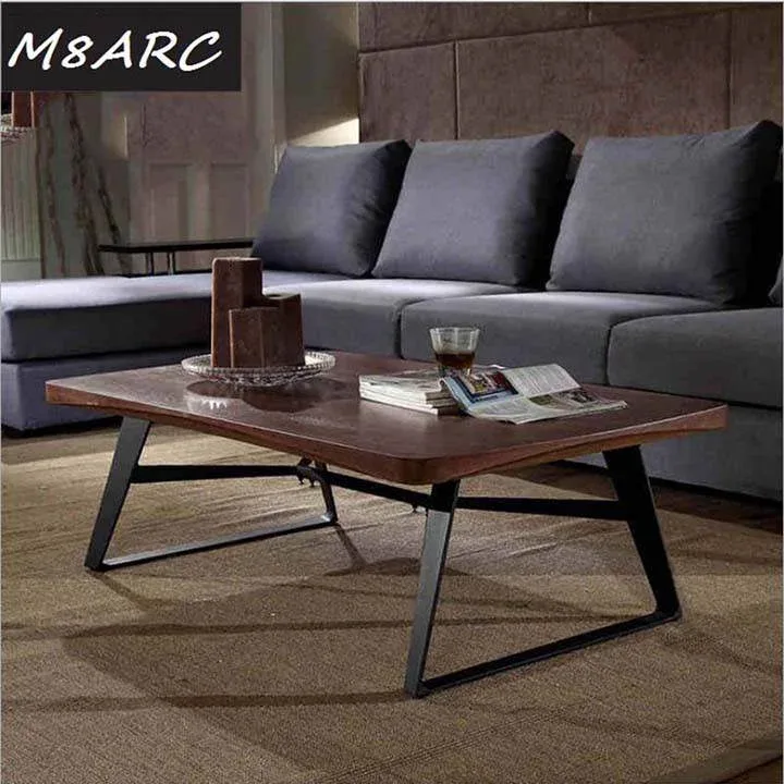 Bàn trà gỗ tự nhiên chân sắt phong cách Retro M8-4256