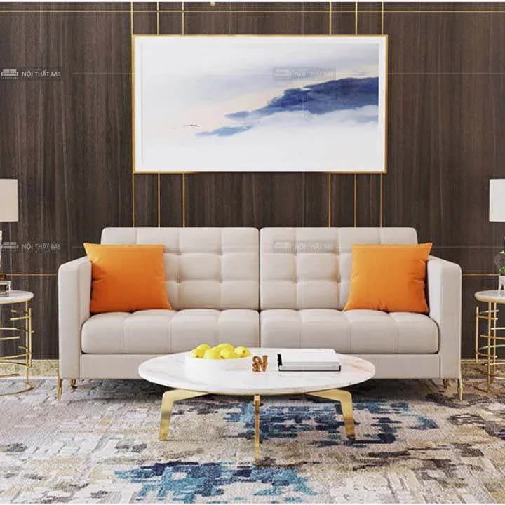 Mẫu sofa phòng khách Vivan đệm mousse kết hợp vải nỉ M8-3528