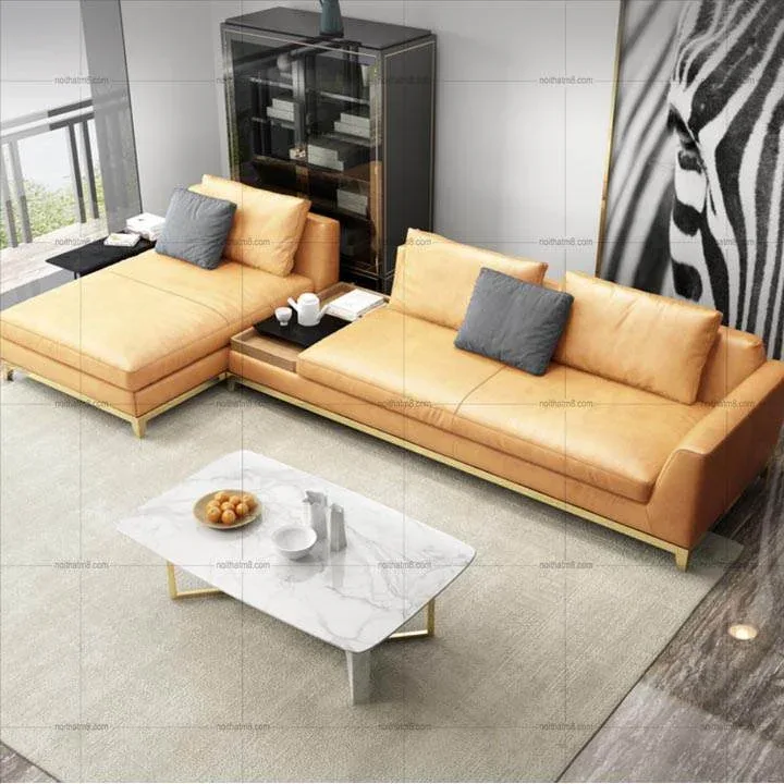 Sofa da cao cấp khung chân inox 304 mạ PVD M8-3538