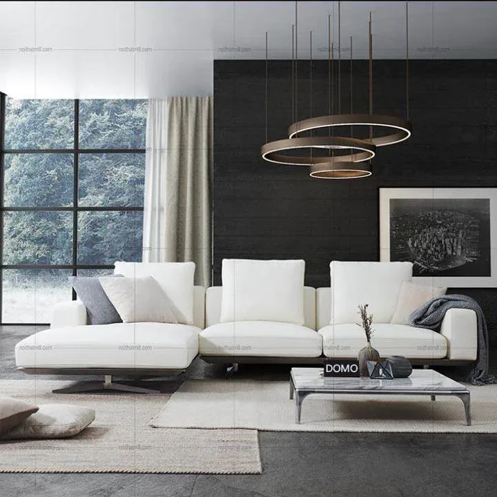 Sofa da cao cấp chân trụ inox cá tính và sang trọng M8-3544