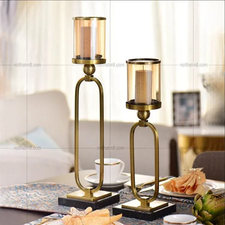 Chân nến thủy tinh, mạ vàng cao cấp M8-D037
