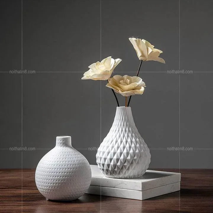 Bộ 3 bình hoa gốm trắng nhập khẩu đẹp M8- D039