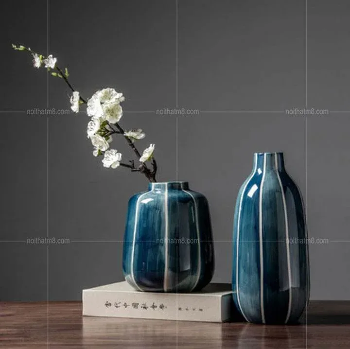Bộ bình hoa nhập khẩu màu xanh lam cao cấp M8-D043