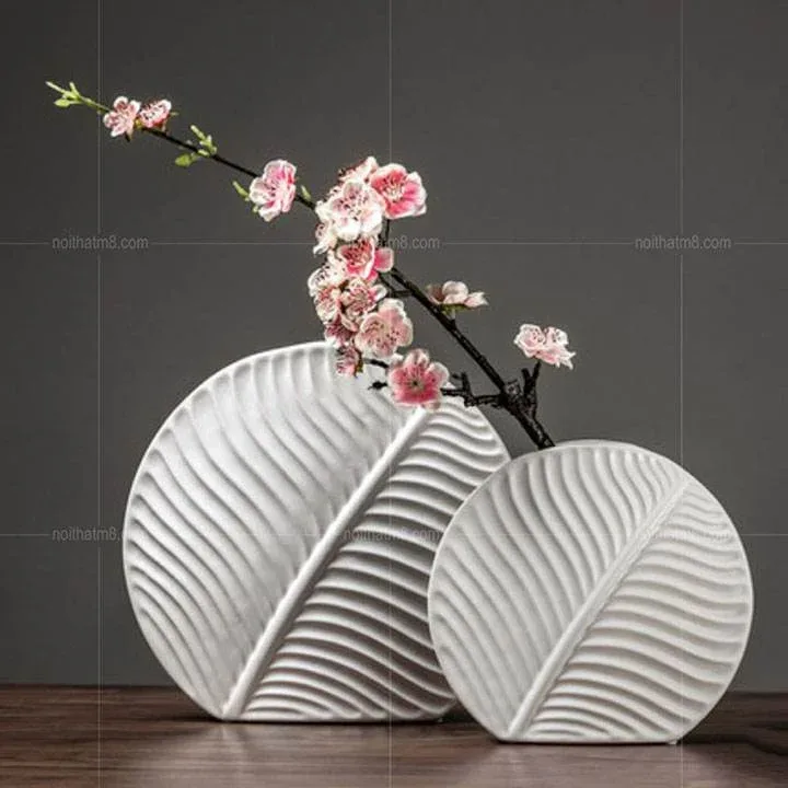 Bộ bình gốm sứ trắng hình lá M8-D045
