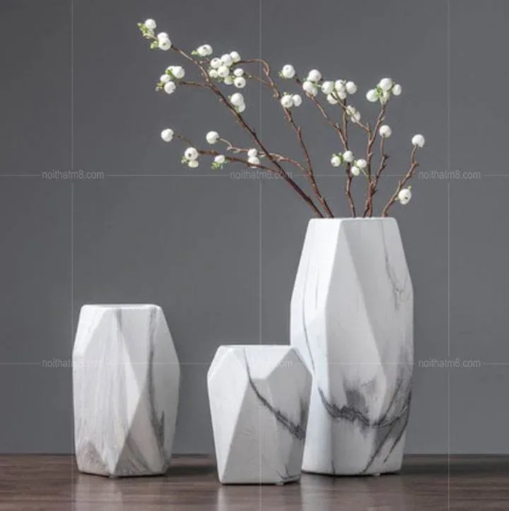 Bộ bình hoa gốm sứ giả vân đá hiện đại M8-D049