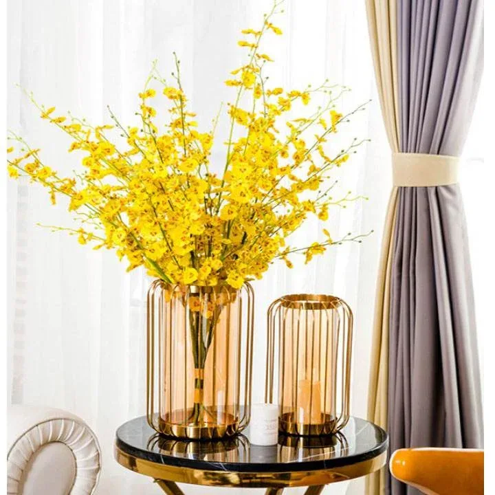 Bộ bình hoa thủy tinh mạ vàng đèn lồng ấn tượng M8-D053