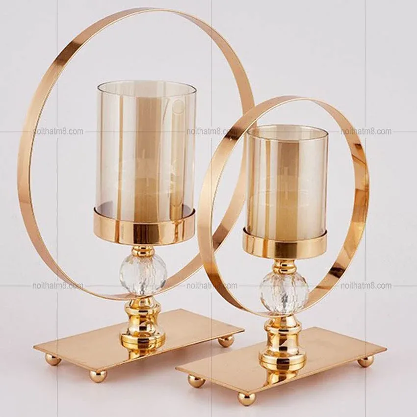 Chân đế nến thủy tinh hình tròn trang trí đẹp M8-D055