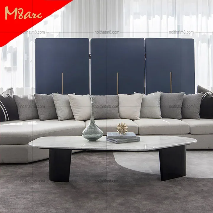 Bàn trà chân sắt mặt đá thiết kế độc đáo phong cách hiện đại M8-4262