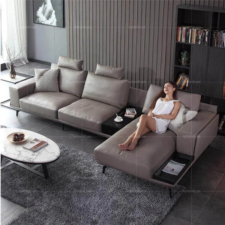 Ghế sofa da hiện đại dáng chữ L sang trọng và tiện dụng M8-3561