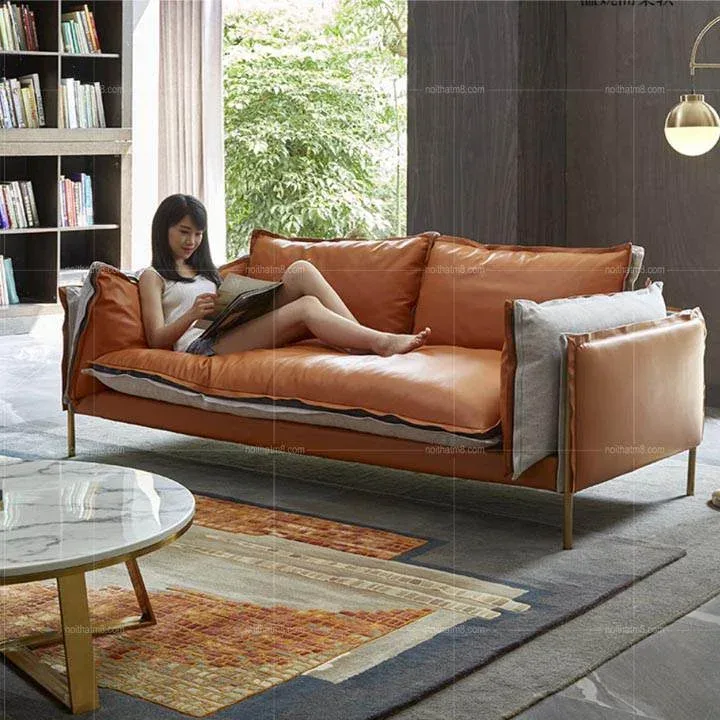 Ghế sofa da thật kết hợp lông vũ phong cách Bắc Âu ấn tượng M8-3565