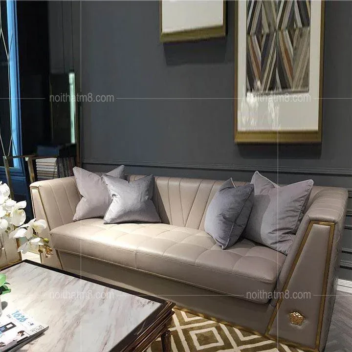 Bộ ghế sofa đẹp viền inox mạ vàng cao cấp M8-3587