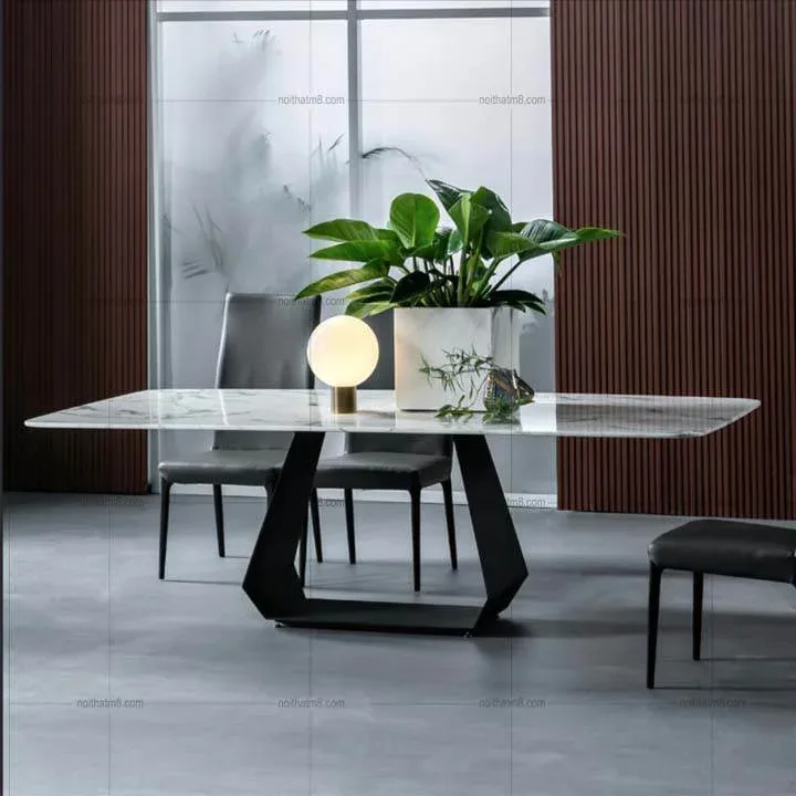 Mẫu bàn ăn hiện đại mặt đá chân sắt lịch lãm và cuốn hút M8-4093