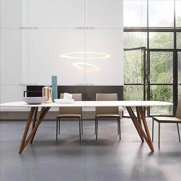 Bàn ăn chân gỗ sồi tự nhiên kiểu dáng sang trọng M8-4112