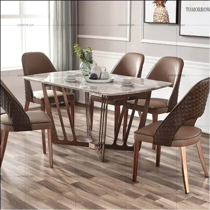 Mẫu bàn ăn mặt đá chân sắt phong cách Bắc Âu M8-4116