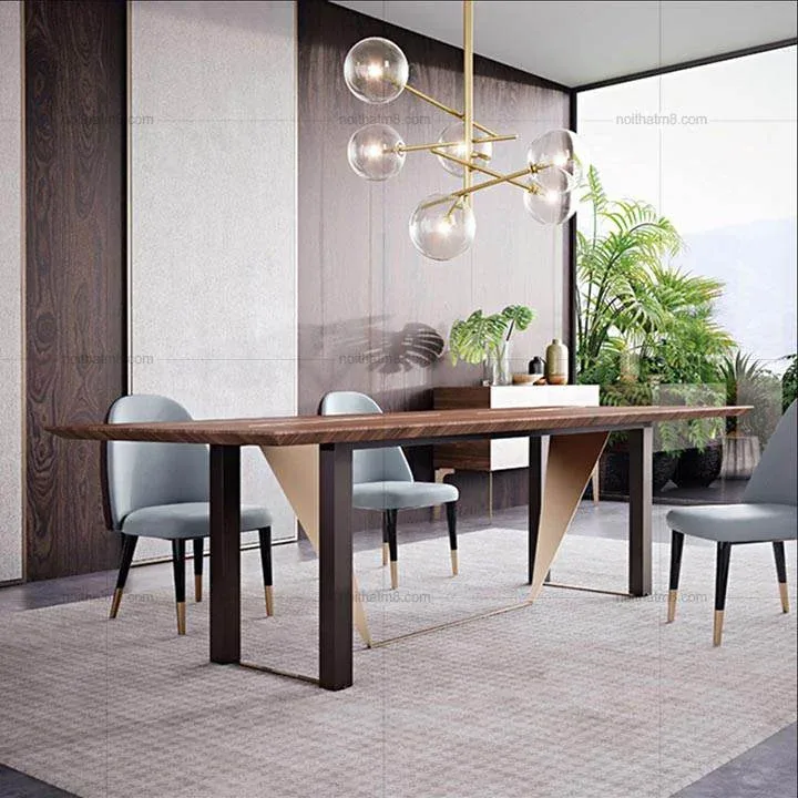 Mẫu bàn ăn với mặt gỗ hình chữ nhất với khung chân tinh tế M8 – 4121