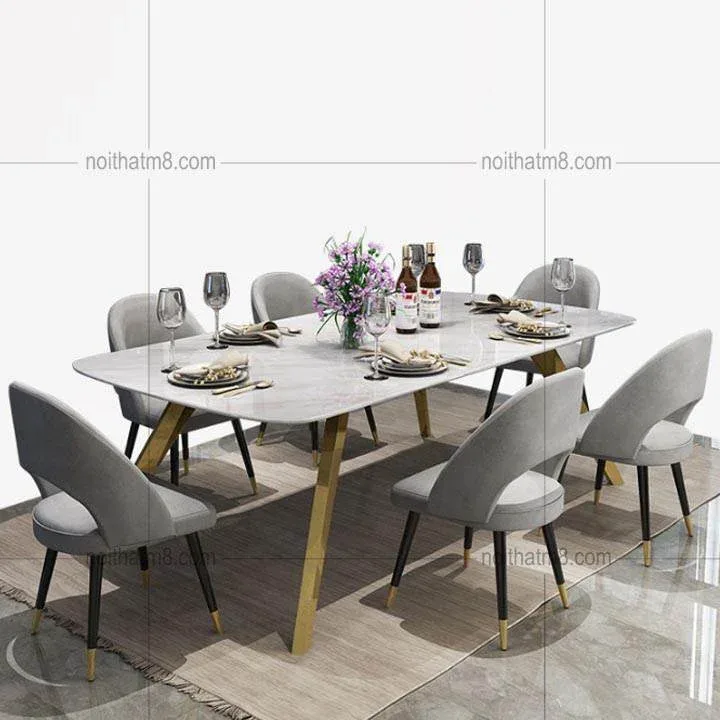 Mẫu bàn ăn mặt đá kết hợp chân sắt hiện đại, trẻ trung M8-4125