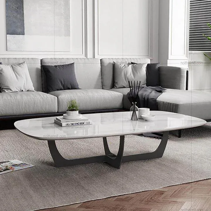 Bàn trà mặt đá chữ nhật với chân sắt phun sơn tĩnh điện M8-4255