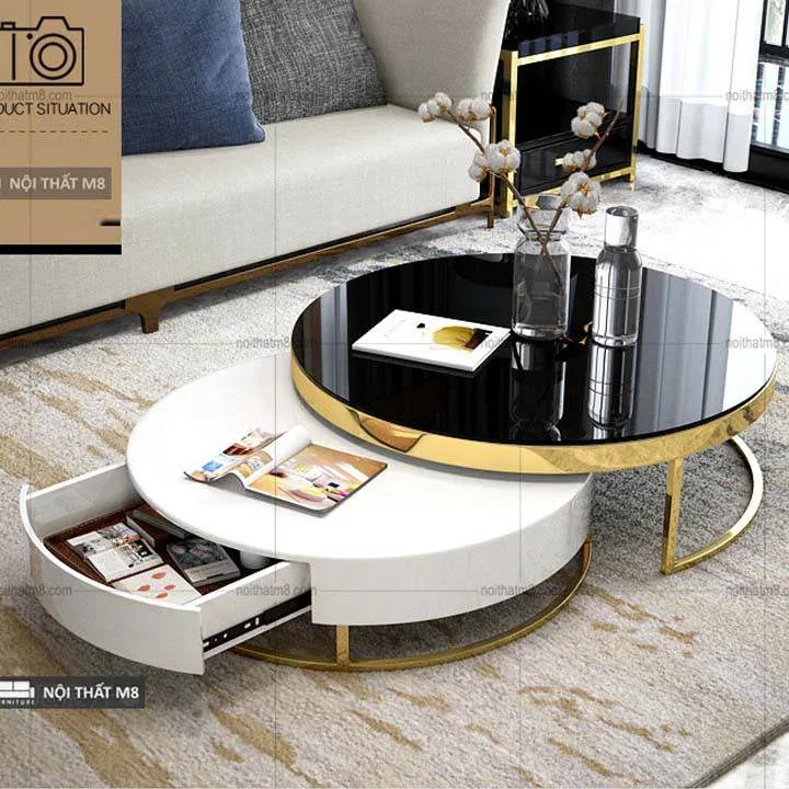 Bàn trà nhập khẩu dáng tròn siêu sang trọng M8-4339