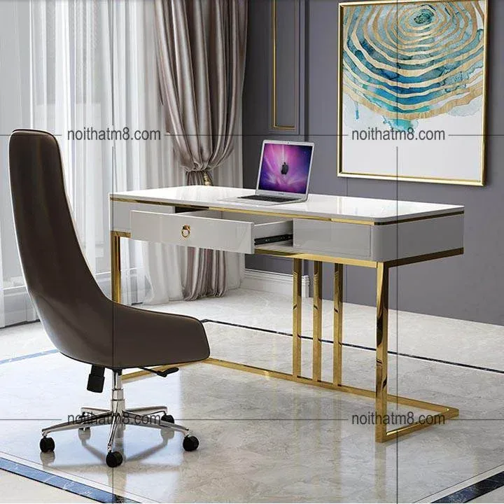 Bàn làm việc màu trắng với thiết kế hiện đại, sang chảnh M8-4597