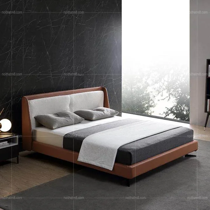 Mẫu giường bọc da đẹp kết hợp chân trụ sắt sơn tĩnh điện M8-6018