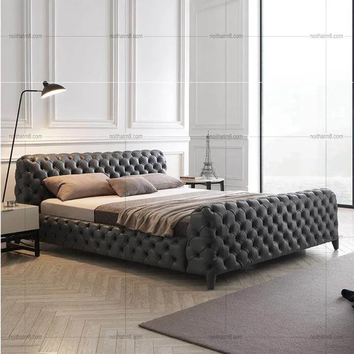 Mẫu giường bọc nệm cao cấp phong cách bán cổ điển M8-6049