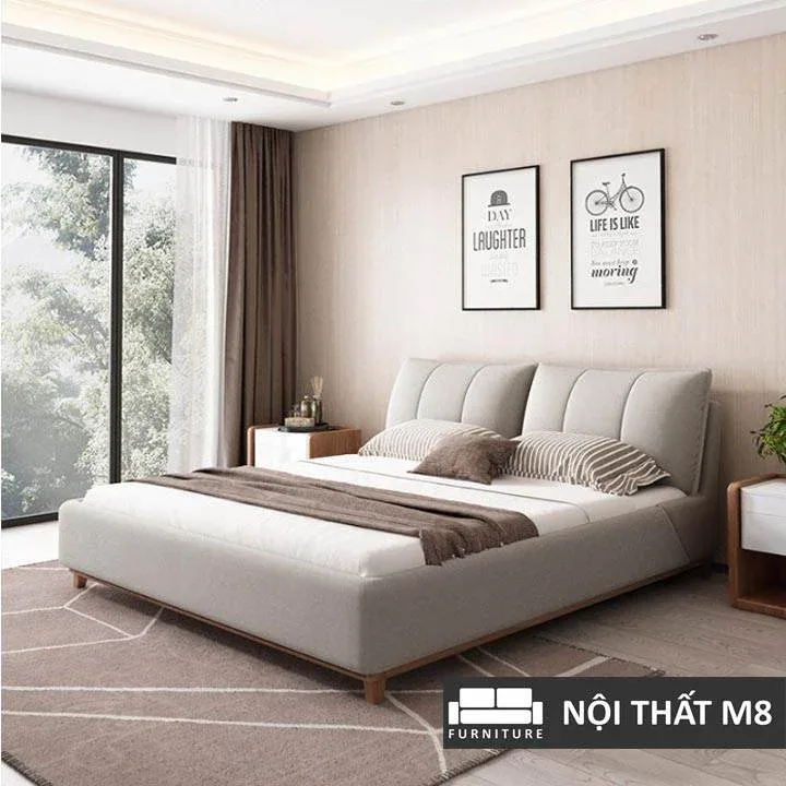 Mẫu giường ngủ bọc nệm vải cao cấp, tiện ích đa năng M8-6075