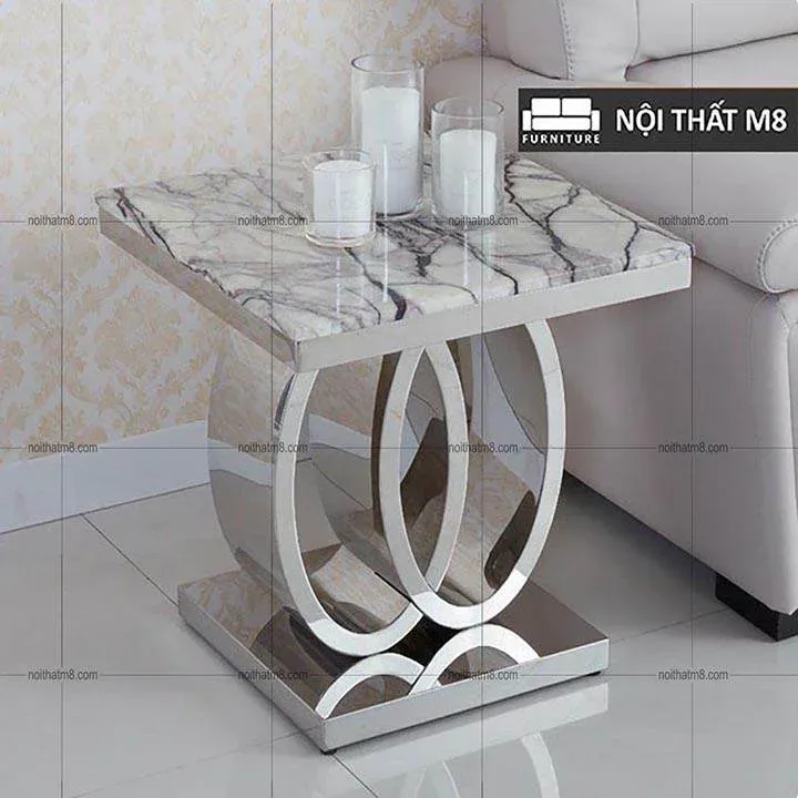 Bàn trà mặt đá vuông chân inox hiện đại M8-9021