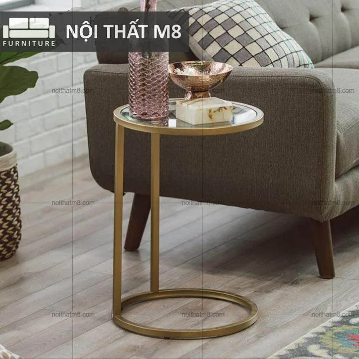 Bàn tab mặt kính cường lực trong suốt và khung chân sắt hình chữ C M8-9032