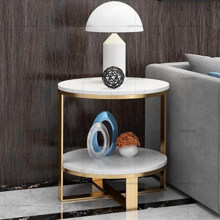 Bàn trà đa năng mạ vàng kết hợp mặt đá 2 tầng M8-9065