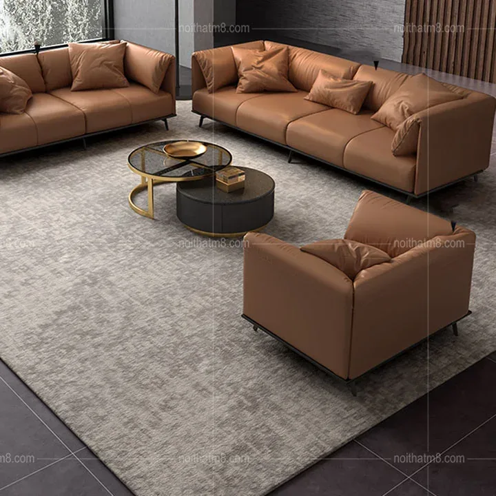 Sofa da văng kết hợp chân sắt tĩnh điện hiện đại M8-3623