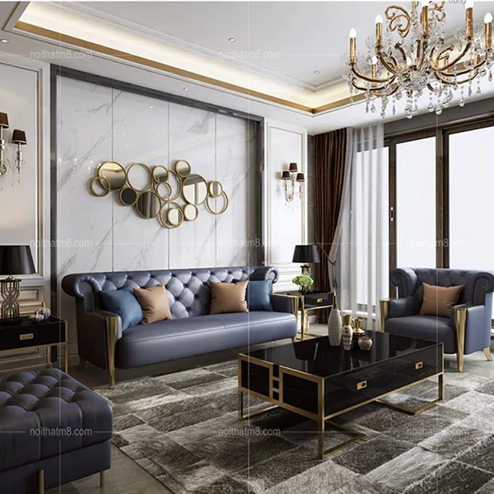 Mẫu sofa da phòng khách đẳng cấp với thiết kế hiện đại M8-3638