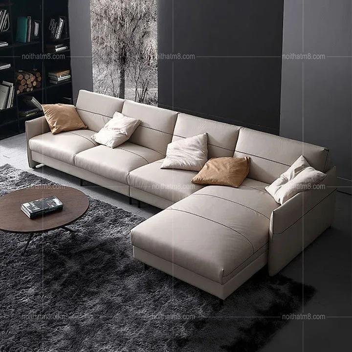 Mẫu sofa đẹp bọc da phong cách Bắc Âu hiện đại M8-3535