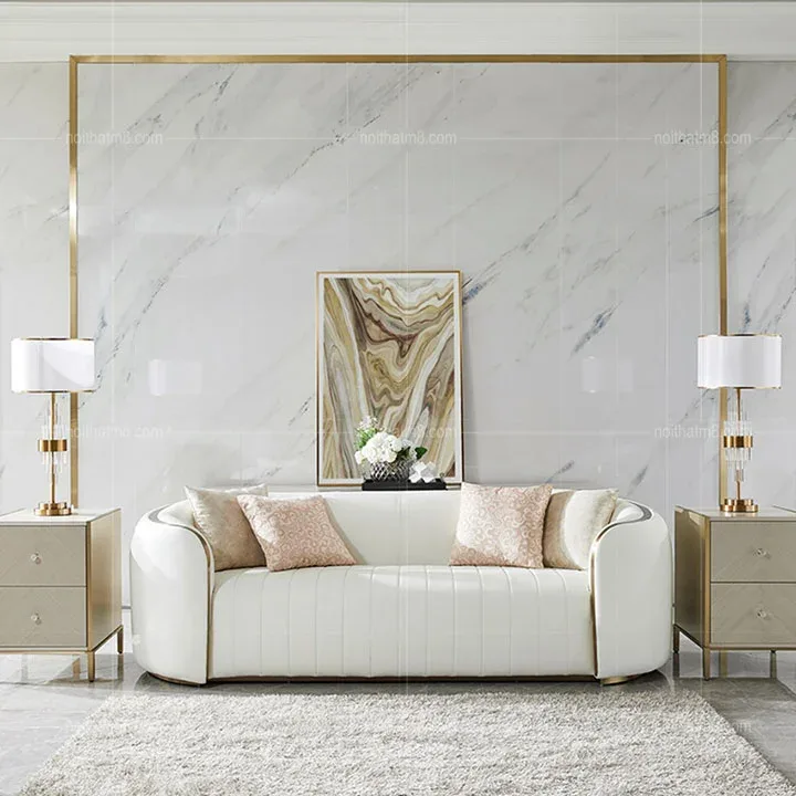Mẫu sofa da kết hợp viền inox 304 mạ titan cao cấp M8-3618
