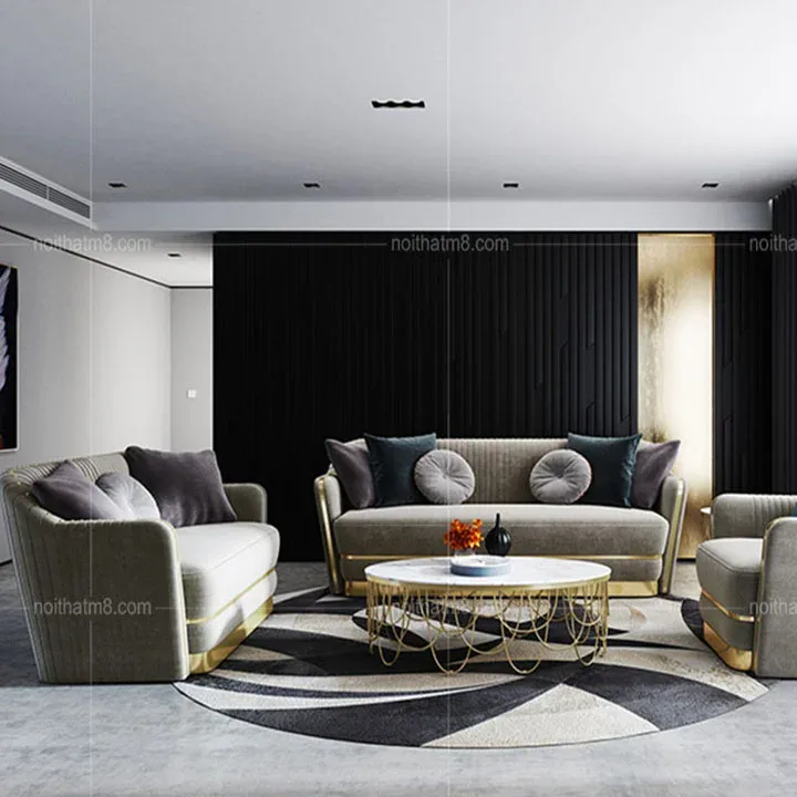 Mẫu sofa nỉ nhung đẹp kết hợp chân inox mạ titan cao cấp M8-3637