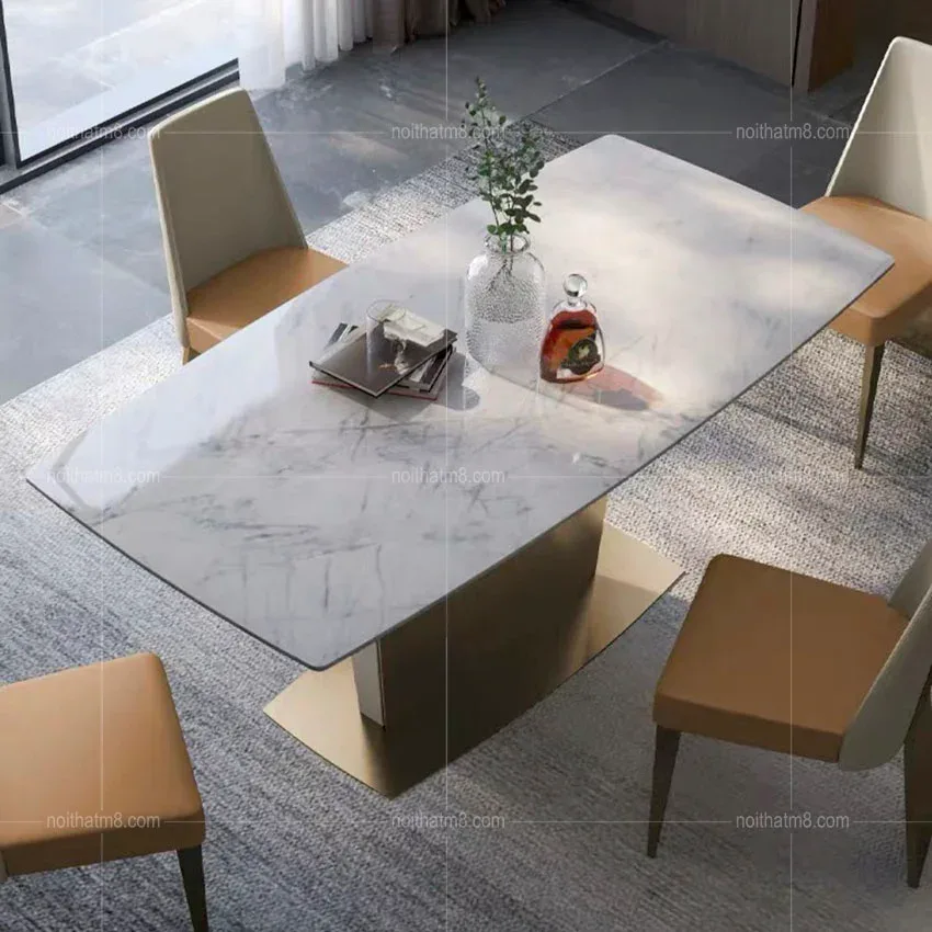Bàn ăn hình chữ nhật hiện đại với mặt đá cao cấp M8 – 4119