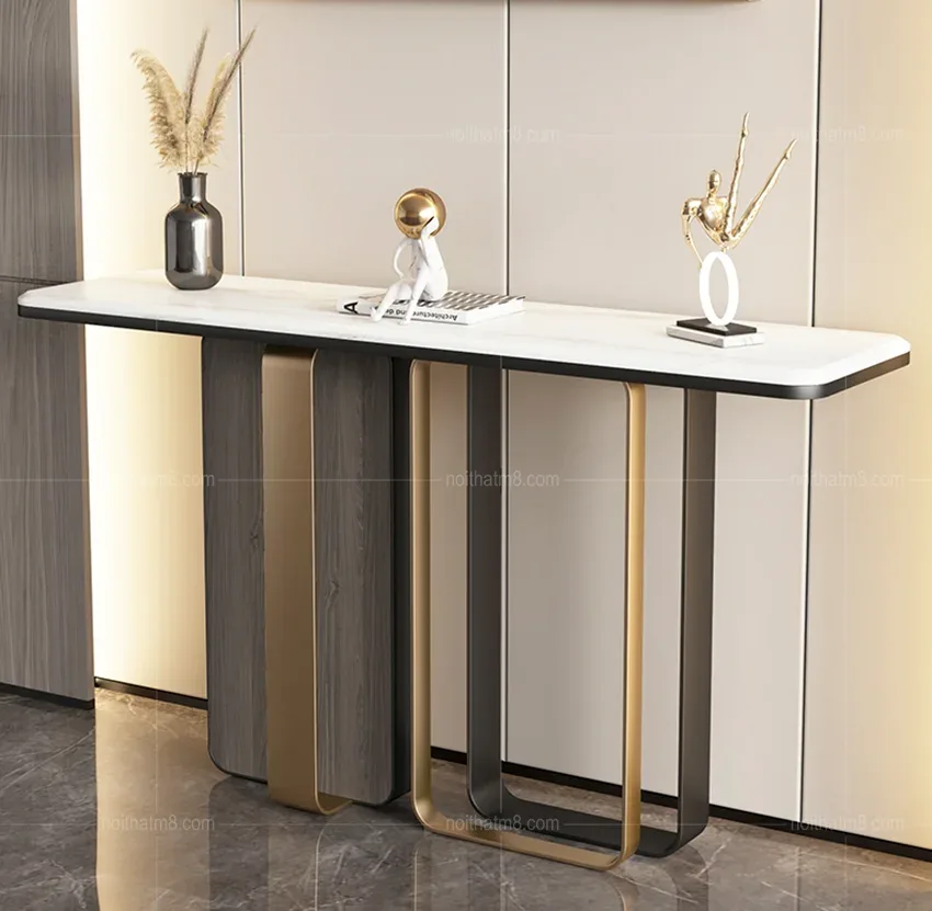Bàn console trang trí mặt đá mạ titan hiện đại M8-9075
