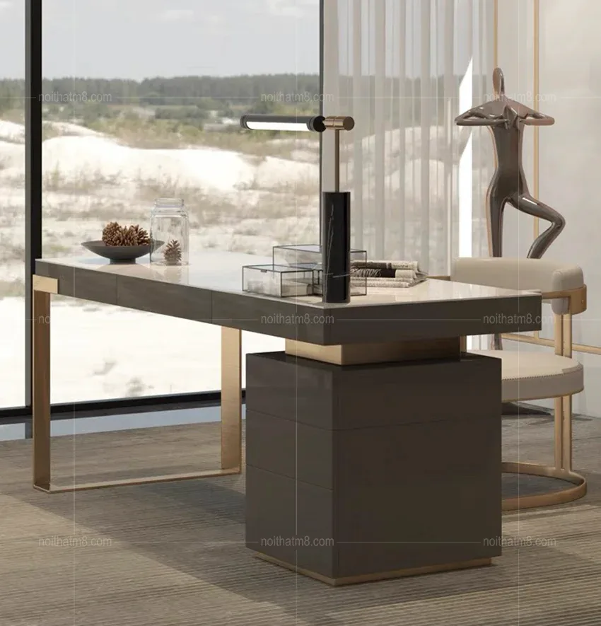 Bàn làm việc gỗ kết hợp inox mạ titan cao cấp M8-4546