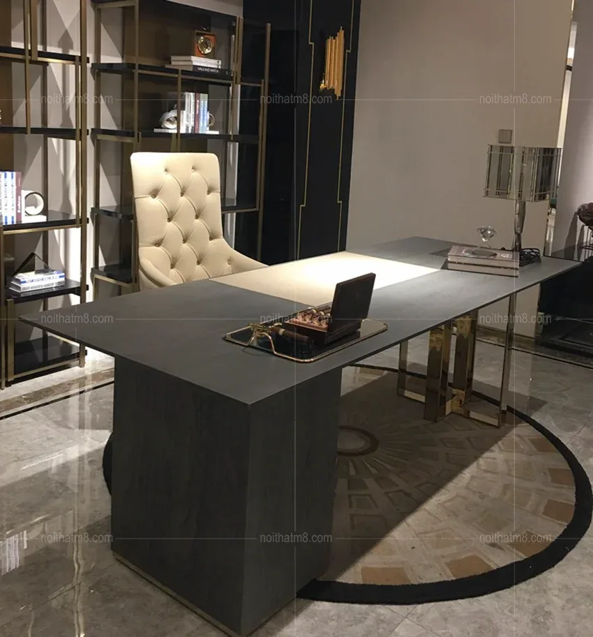 Bàn làm việc gỗ kết hợp inox 304 mạ titan cao cấp M8-4507