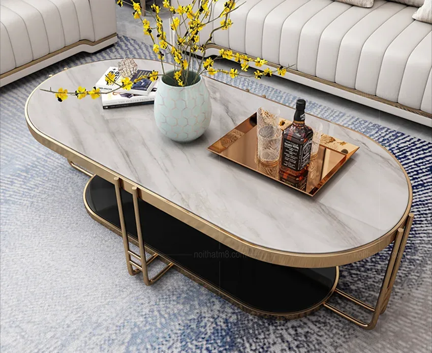 Bàn trà oval mặt đá cao cấp, tinh tế M8-4298