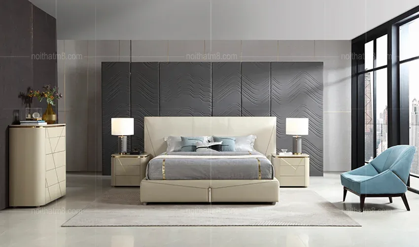 Mẫu giường ngủ bọc da đẹp, hiện đại M8-6061
