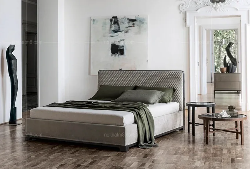 Mẫu giường gỗ bọc da phong cách Ý hiện đại M8-6051